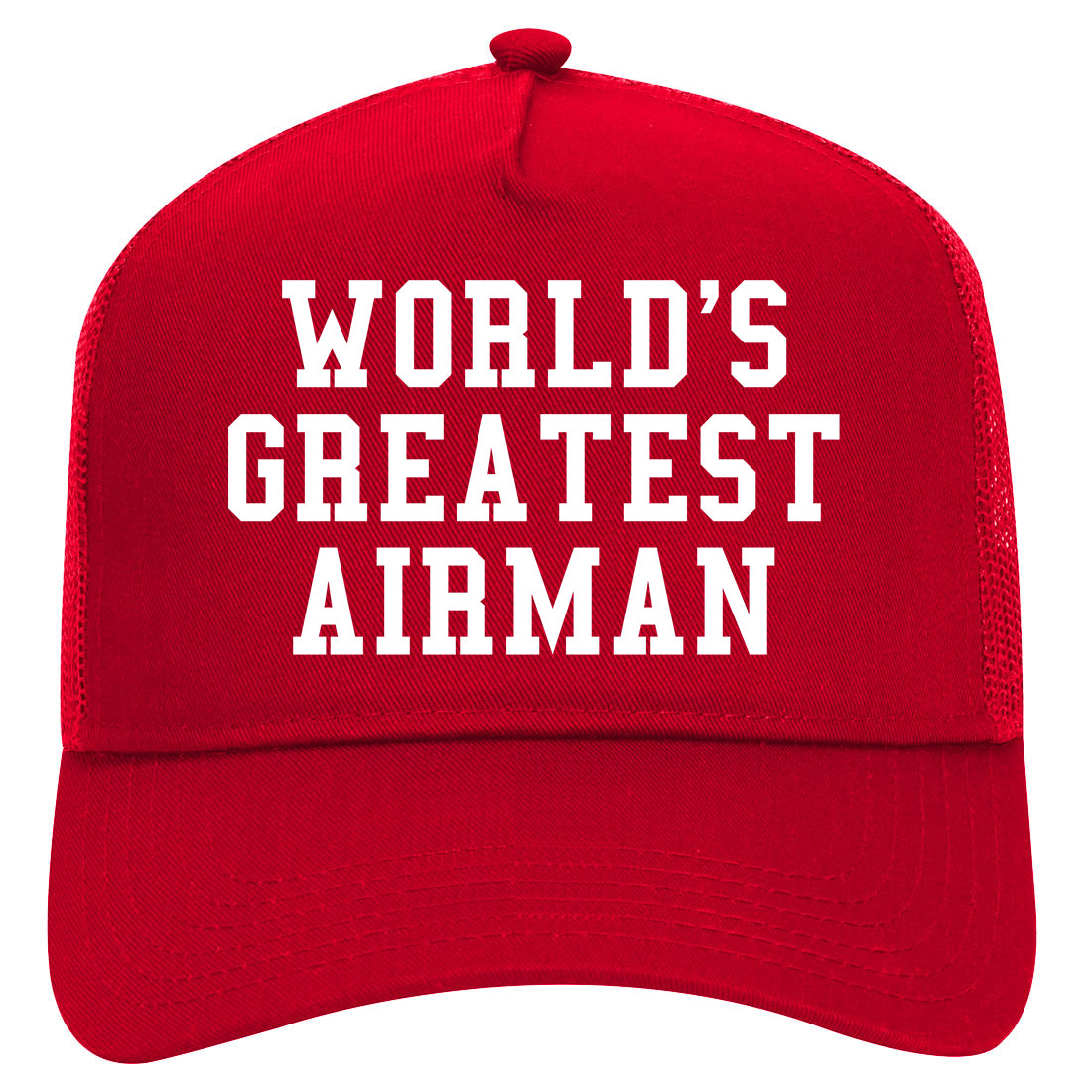 Worlds Greatest Airman Pilot Mens Mesh Trucker Hat Red