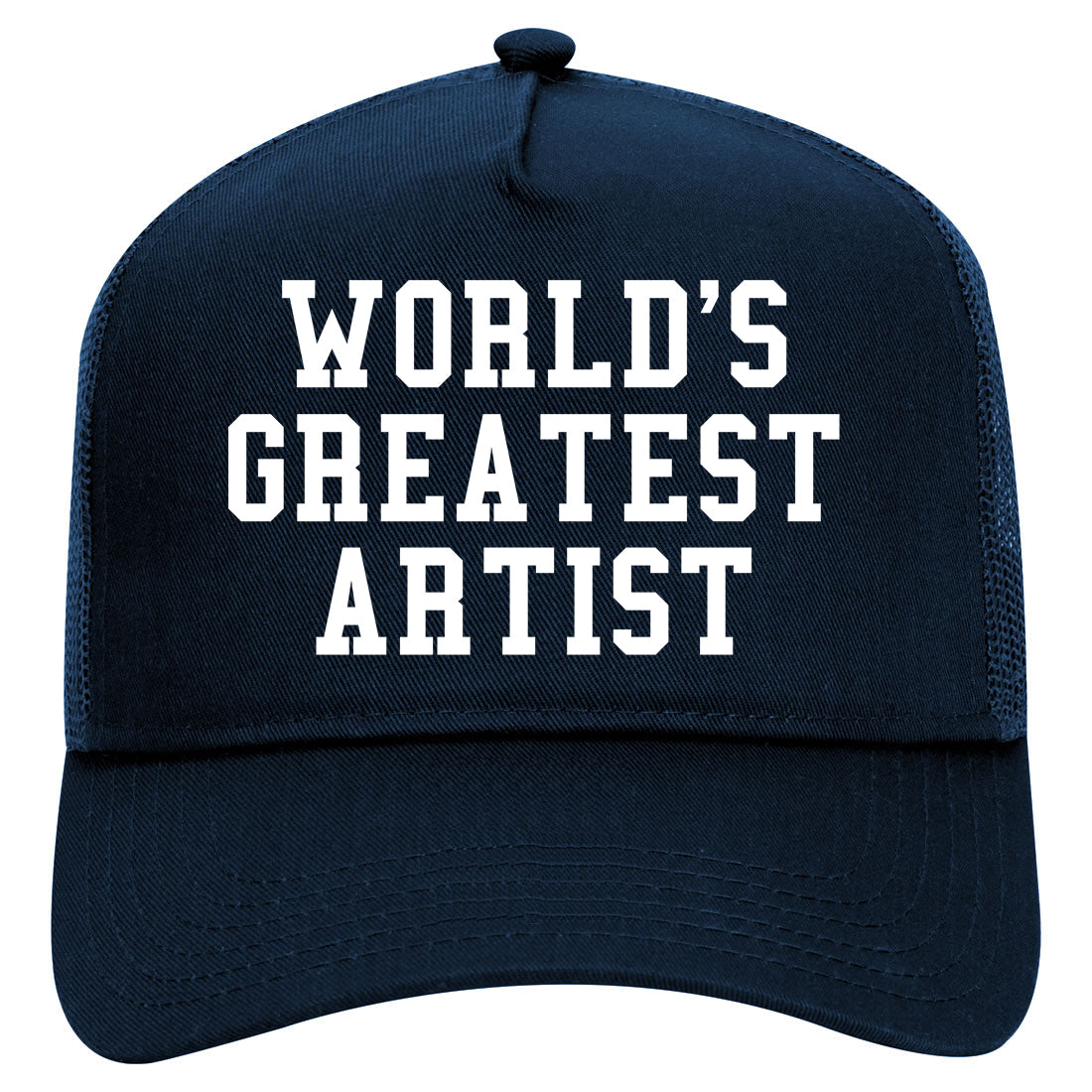 Worlds Greatest Artist Art Graphic Designer Mens Mesh Trucker Hat Navy Blue