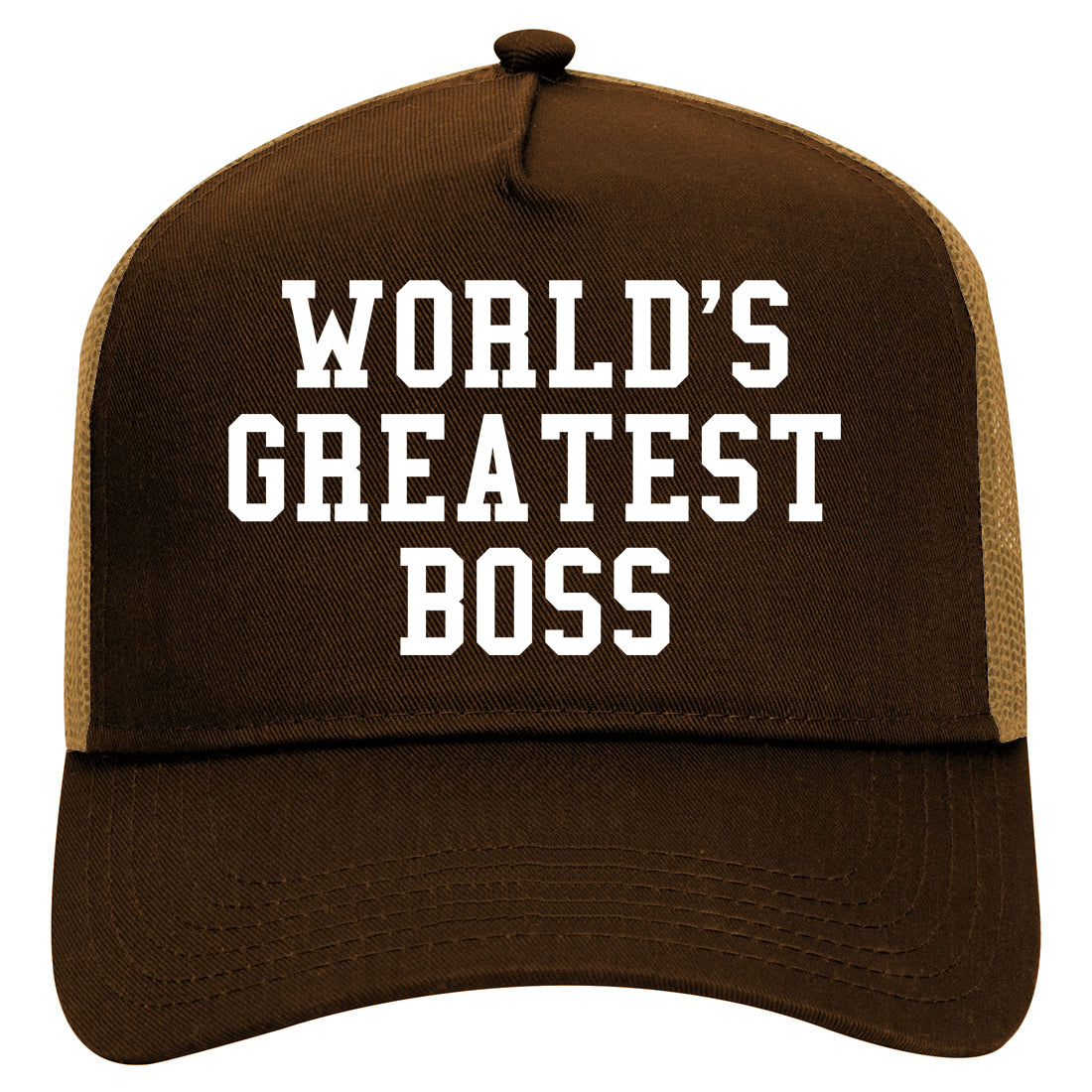 Worlds Greatest Boss Funny Christmas Mens Mesh Trucker Hat Brown