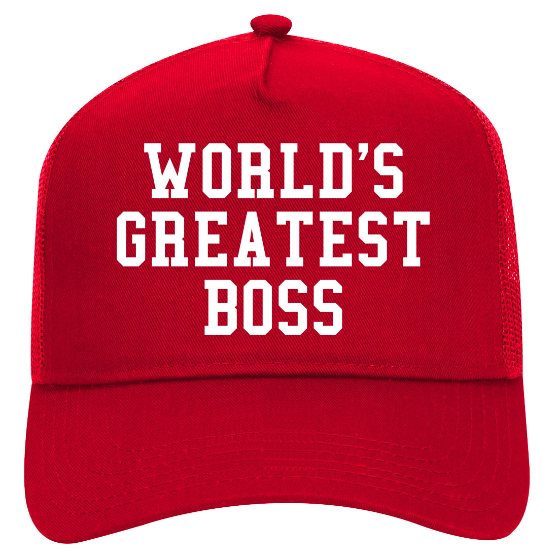 Worlds Greatest Boss Funny Christmas Mens Mesh Trucker Hat Red