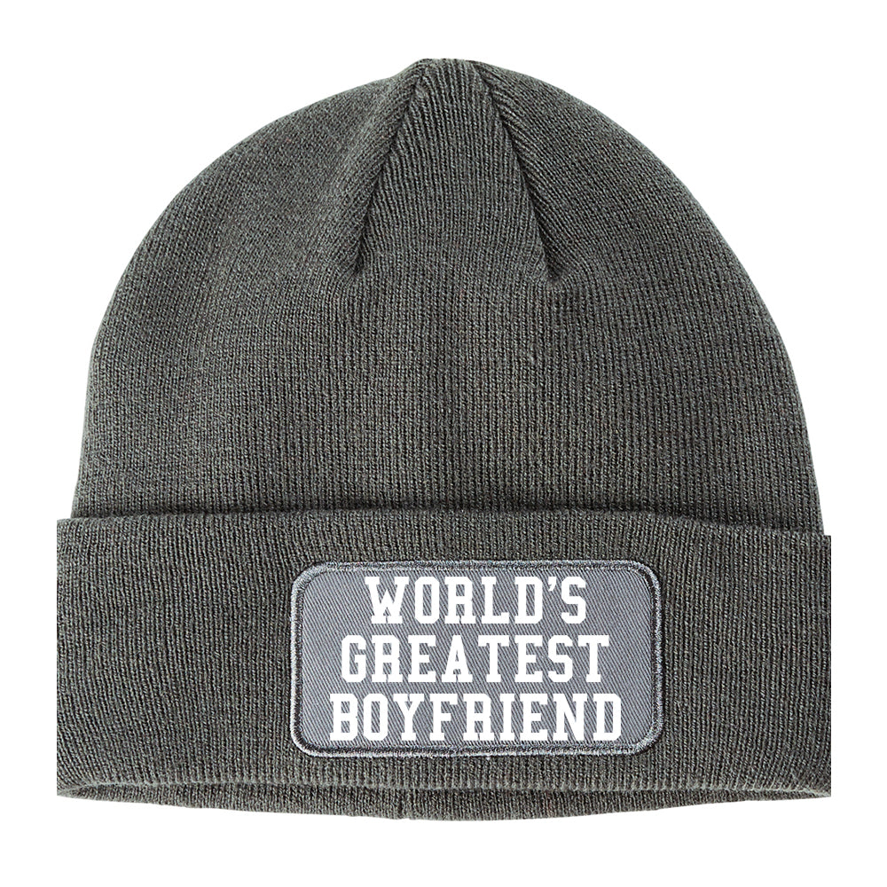 Worlds Greatest Boyfriend Funny Birthday Gift Winter Knit Adult Beanie Hat Grey