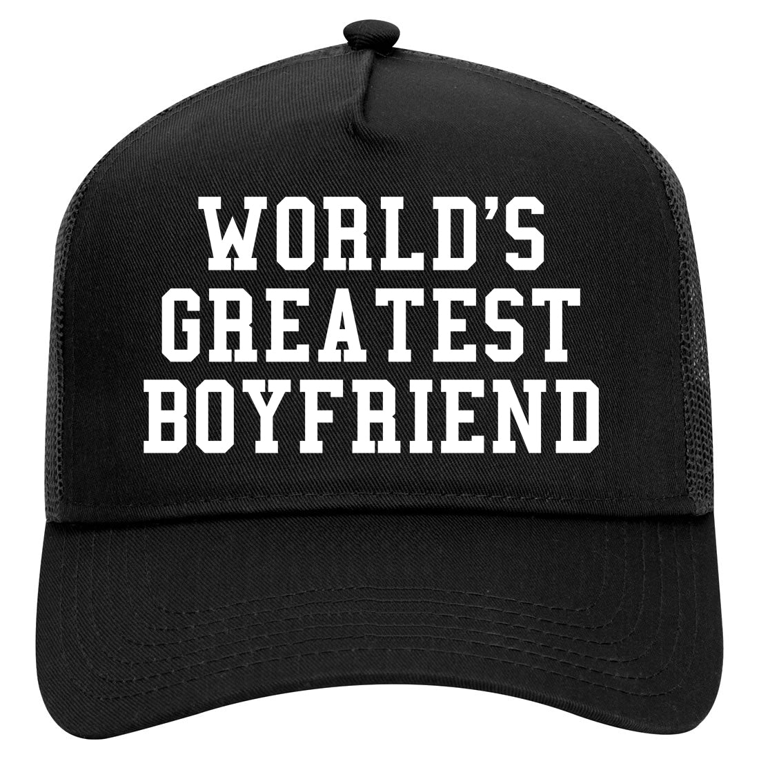 Worlds Greatest Boyfriend Funny Birthday Gift Mens Mesh Trucker Hat Black