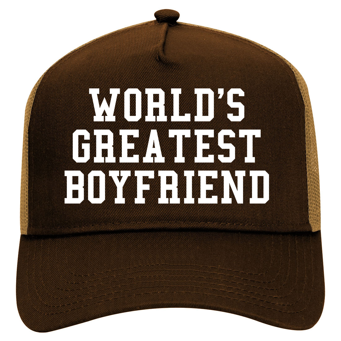 Worlds Greatest Boyfriend Funny Birthday Gift Mens Mesh Trucker Hat Brown