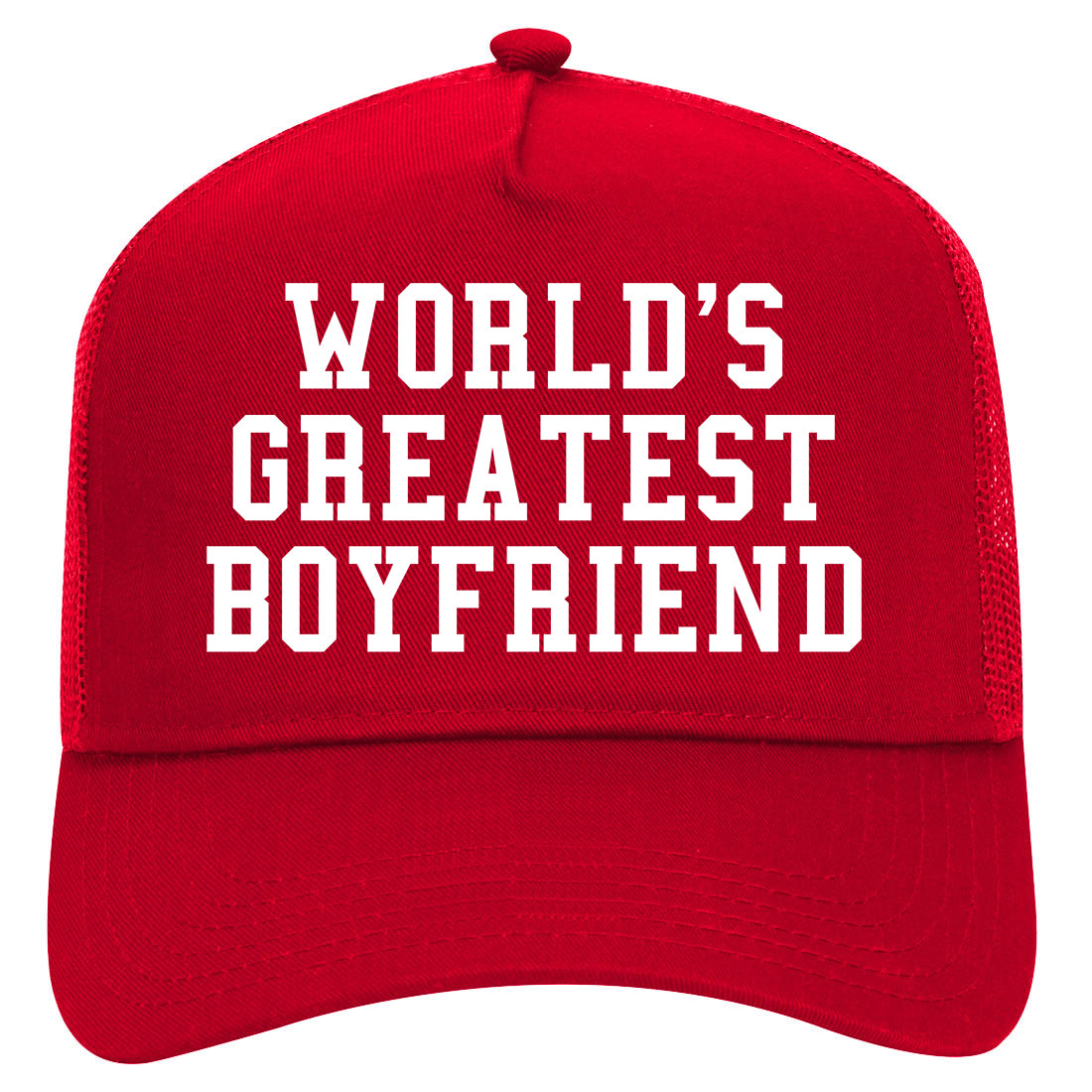 Worlds Greatest Boyfriend Funny Birthday Gift Mens Mesh Trucker Hat Red