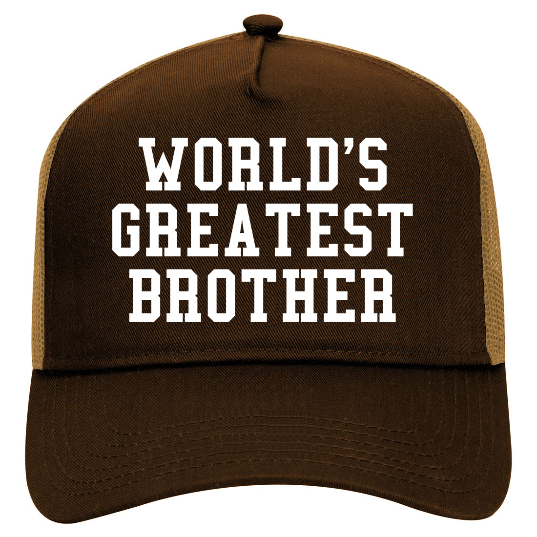 Worlds Greatest Brother Funny Birthday Mens Mesh Trucker Hat Brown