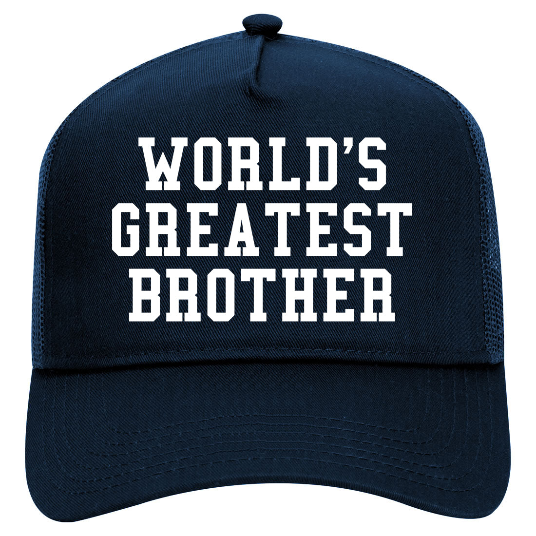 Worlds Greatest Brother Funny Birthday Mens Mesh Trucker Hat Navy Blue