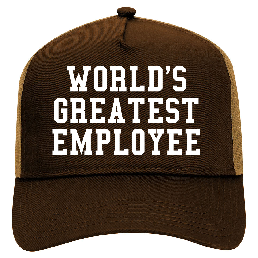 Worlds Greatest Employee Funny Christmas Mens Mesh Trucker Hat Brown
