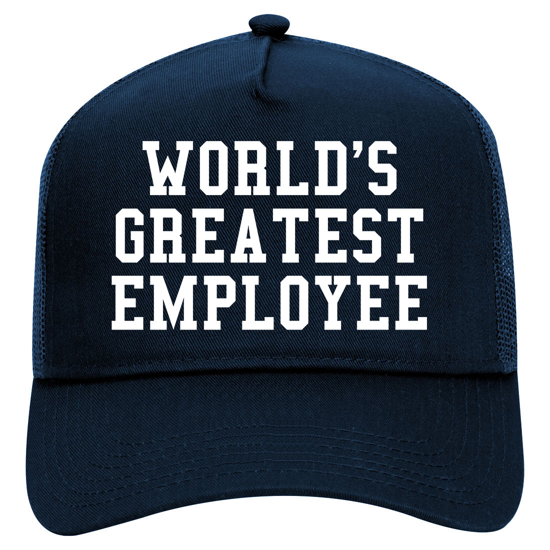 Worlds Greatest Employee Funny Christmas Mens Mesh Trucker Hat Navy Blue