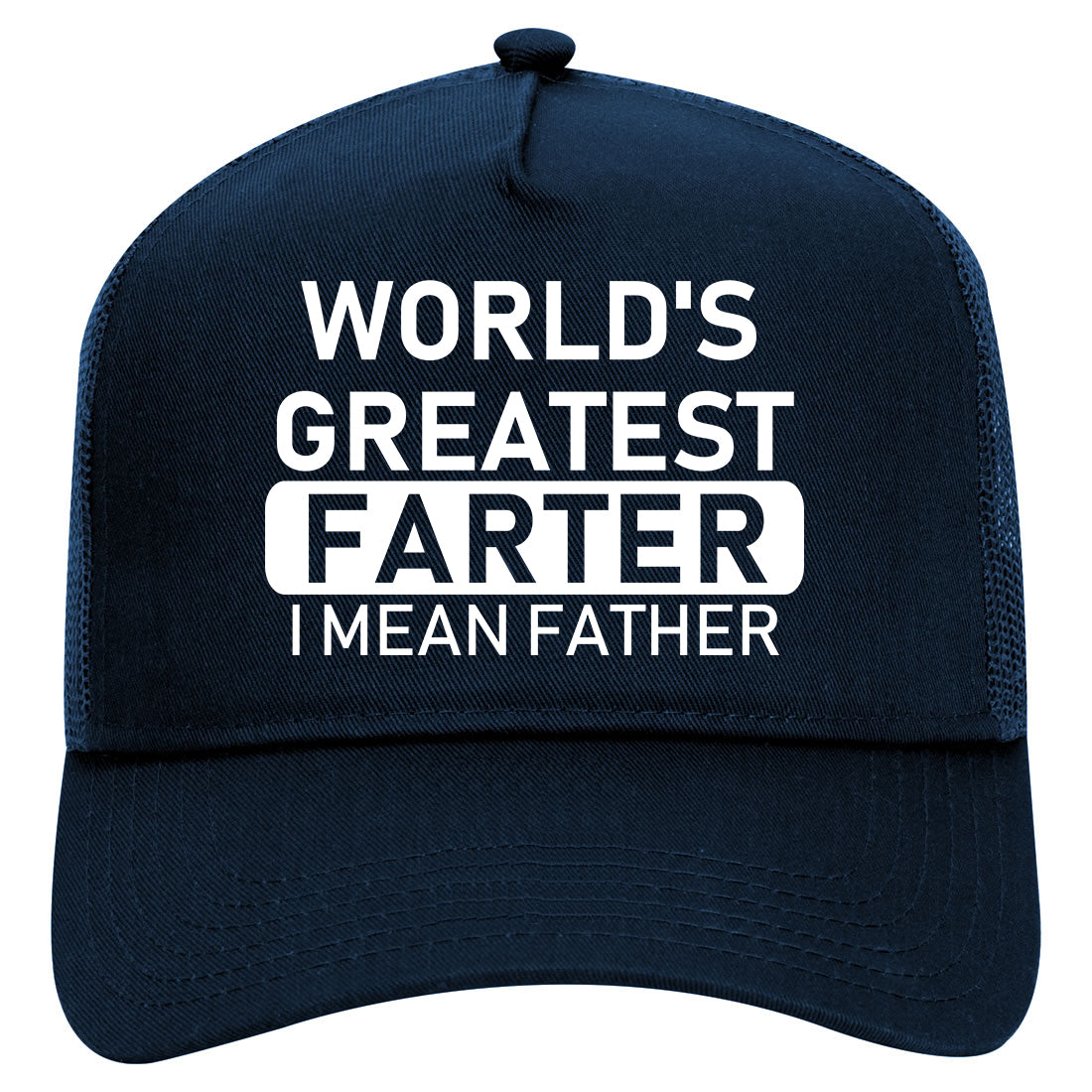 Worlds Greatest Farter Father Dad Day Mens Mesh Trucker Hat Navy Blue