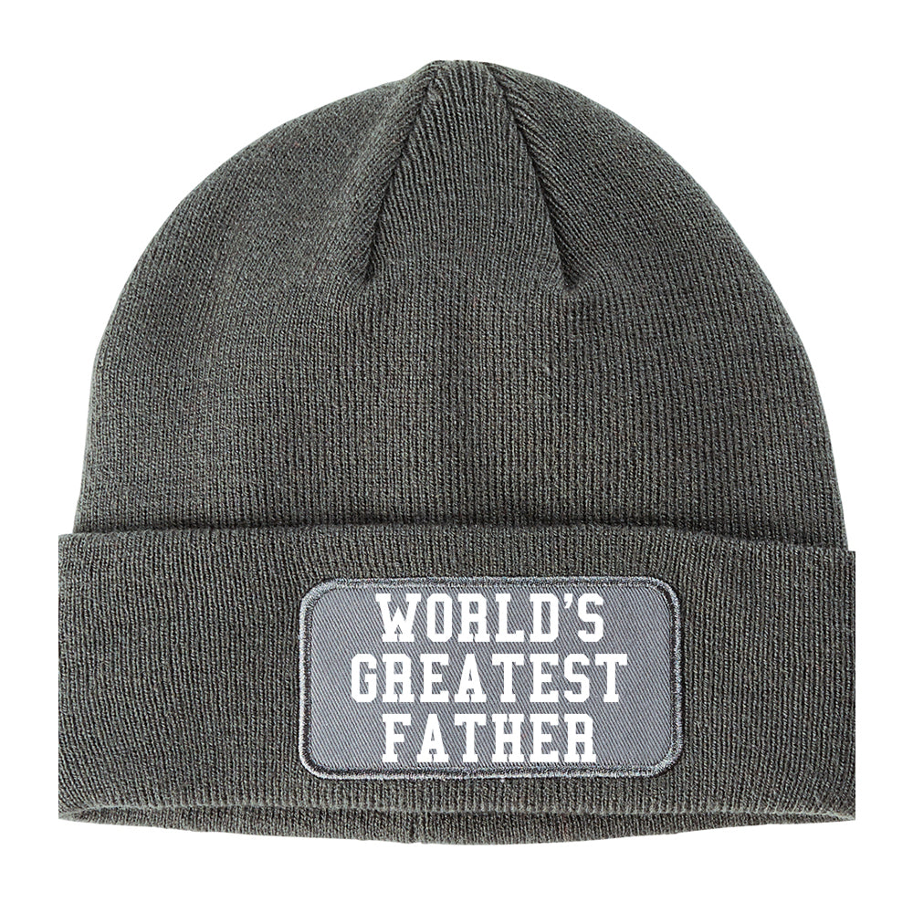 Worlds Greatest Father Dad Birthday Day Winter Knit Adult Beanie Hat Grey