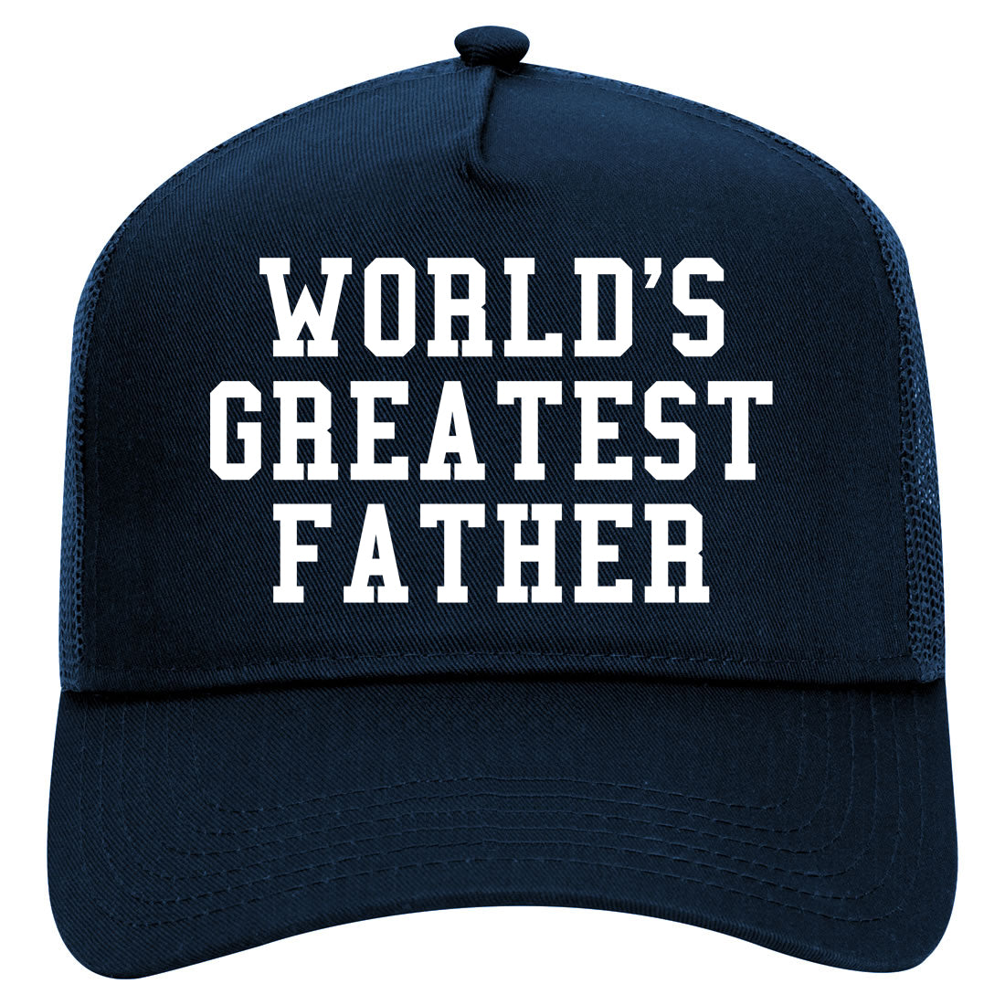 Worlds Greatest Father Dad Birthday Day Mens Mesh Trucker Hat Navy Blue