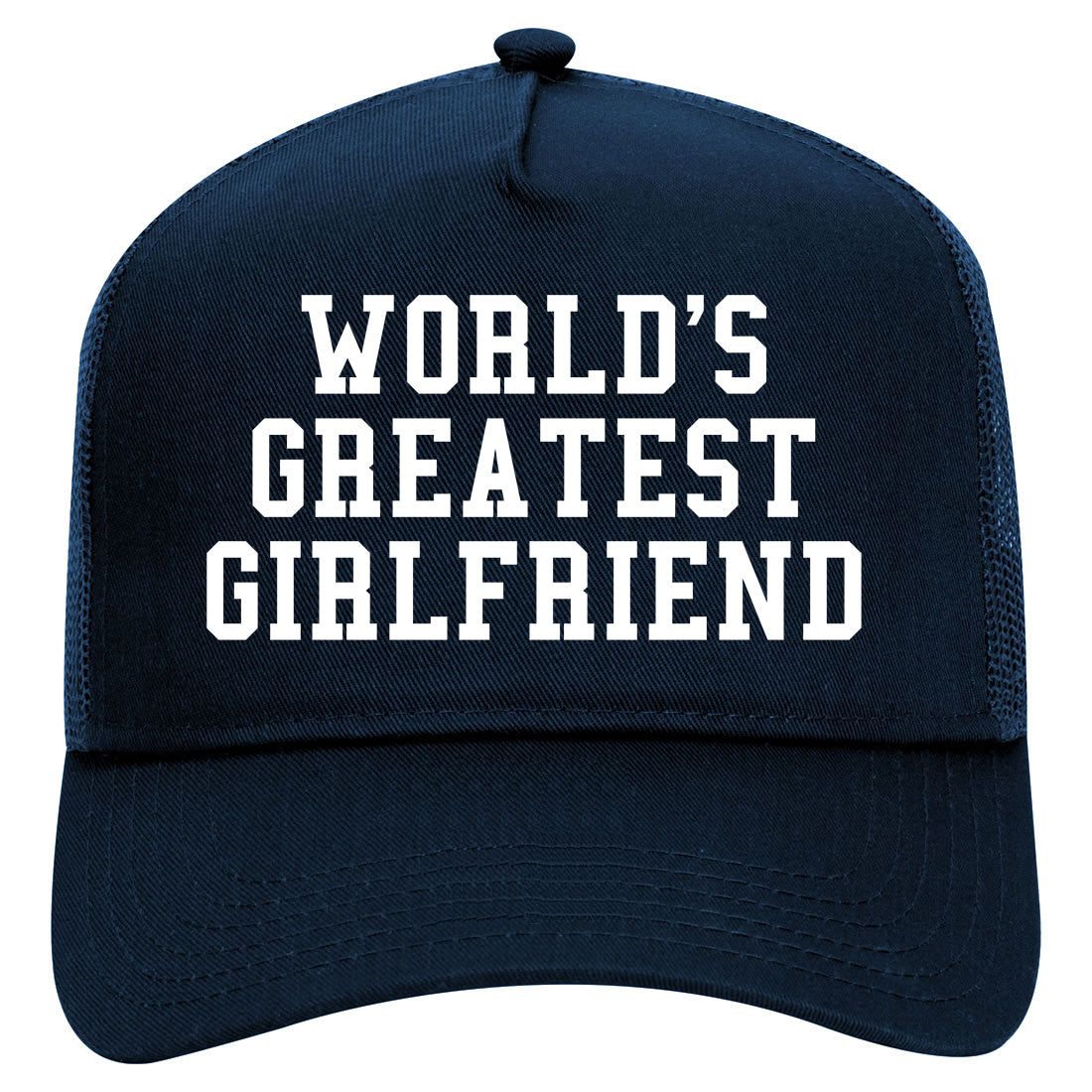 Worlds Greatest Girlfriend Funny Birthday Gift Mens Mesh Trucker Hat Navy Blue