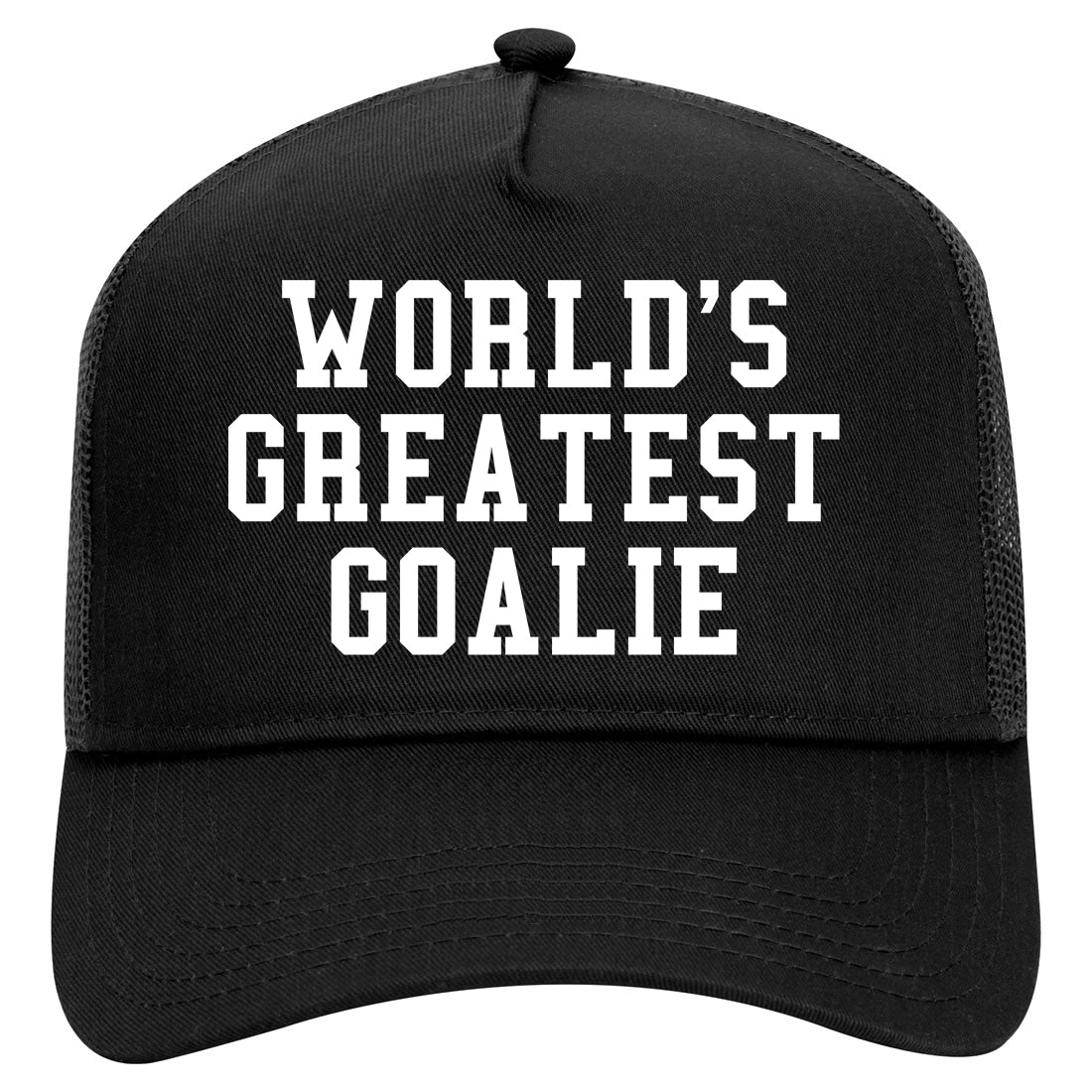 Worlds Greatest Goalie Hockey Mens Mesh Trucker Hat Black