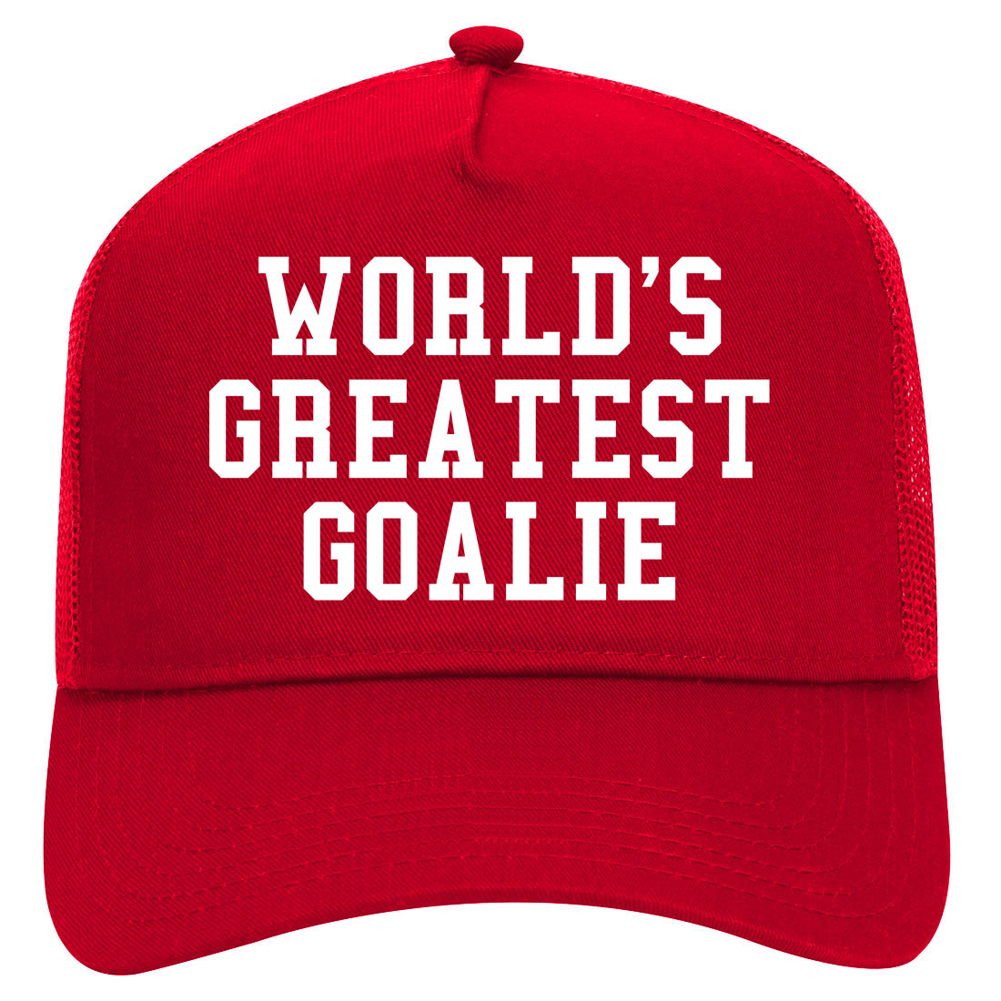 Worlds Greatest Goalie Hockey Mens Mesh Trucker Hat Red