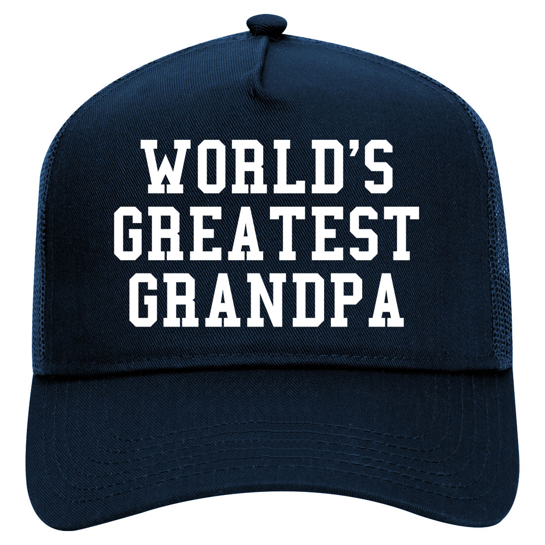 Worlds Greatest Grandpa Fathers Day Mens Mesh Trucker Hat Navy Blue
