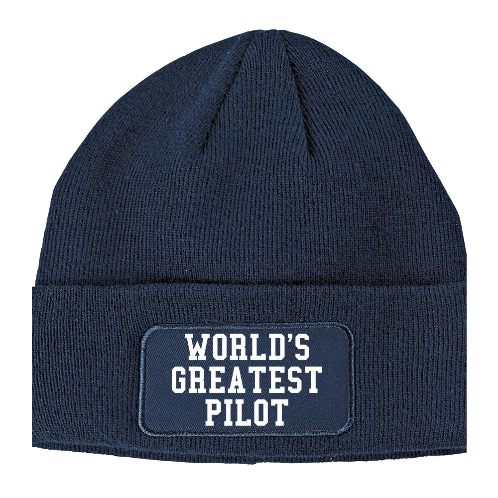 Worlds Greatest Pilot Winter Knit Adult Beanie Hat Navy Blue