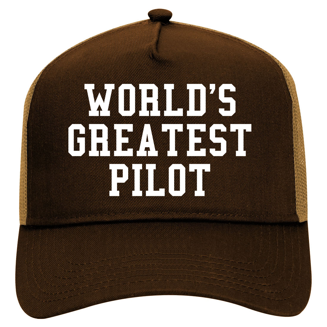 Worlds Greatest Pilot Mens Mesh Trucker Hat Brown