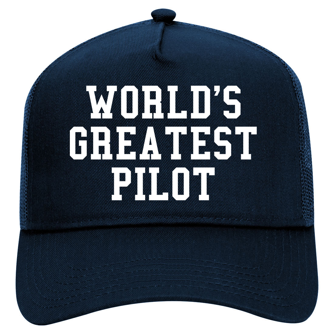 Worlds Greatest Pilot Mens Mesh Trucker Hat Navy Blue