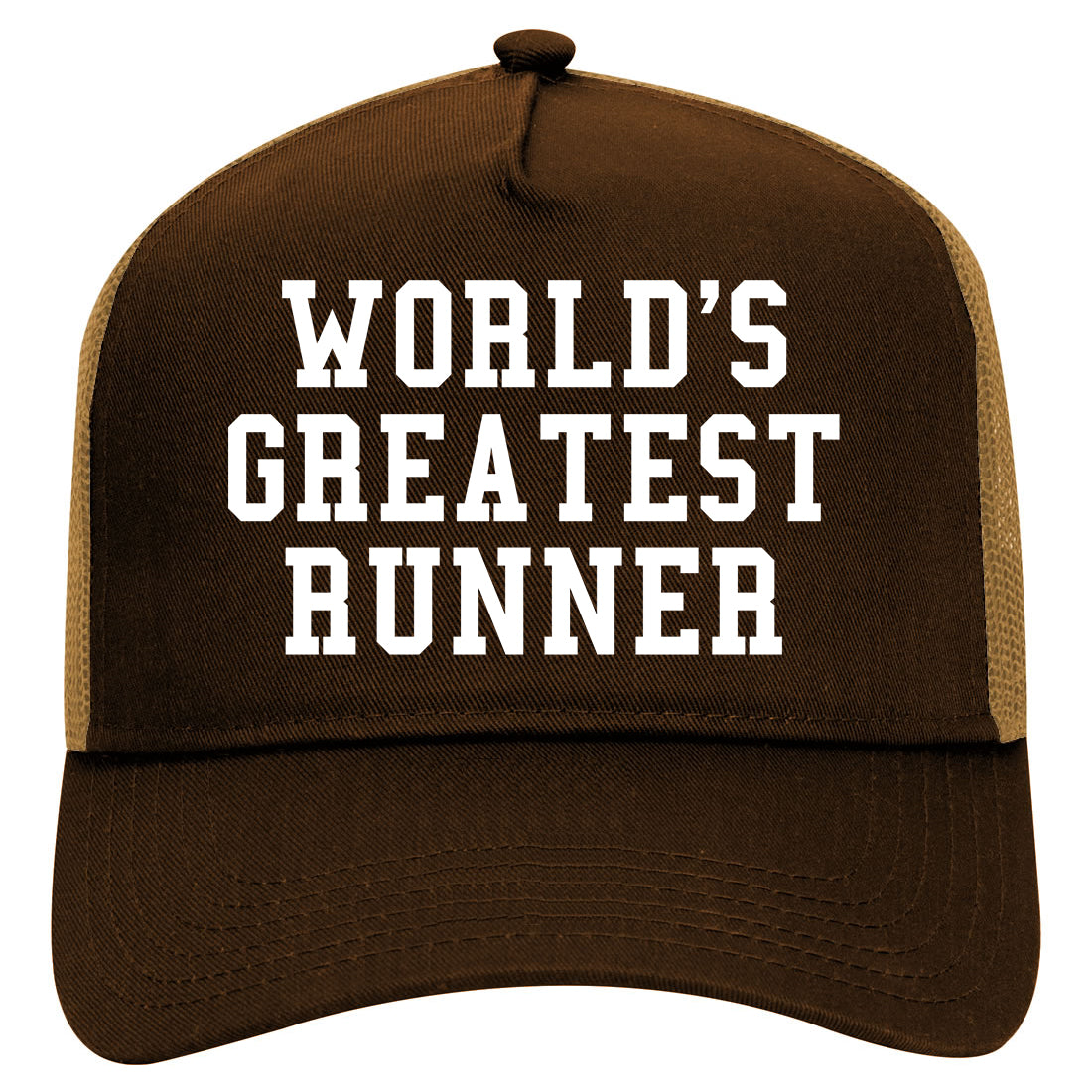 Worlds Greatest Runner Funny Fitness Mens Mesh Trucker Hat Brown