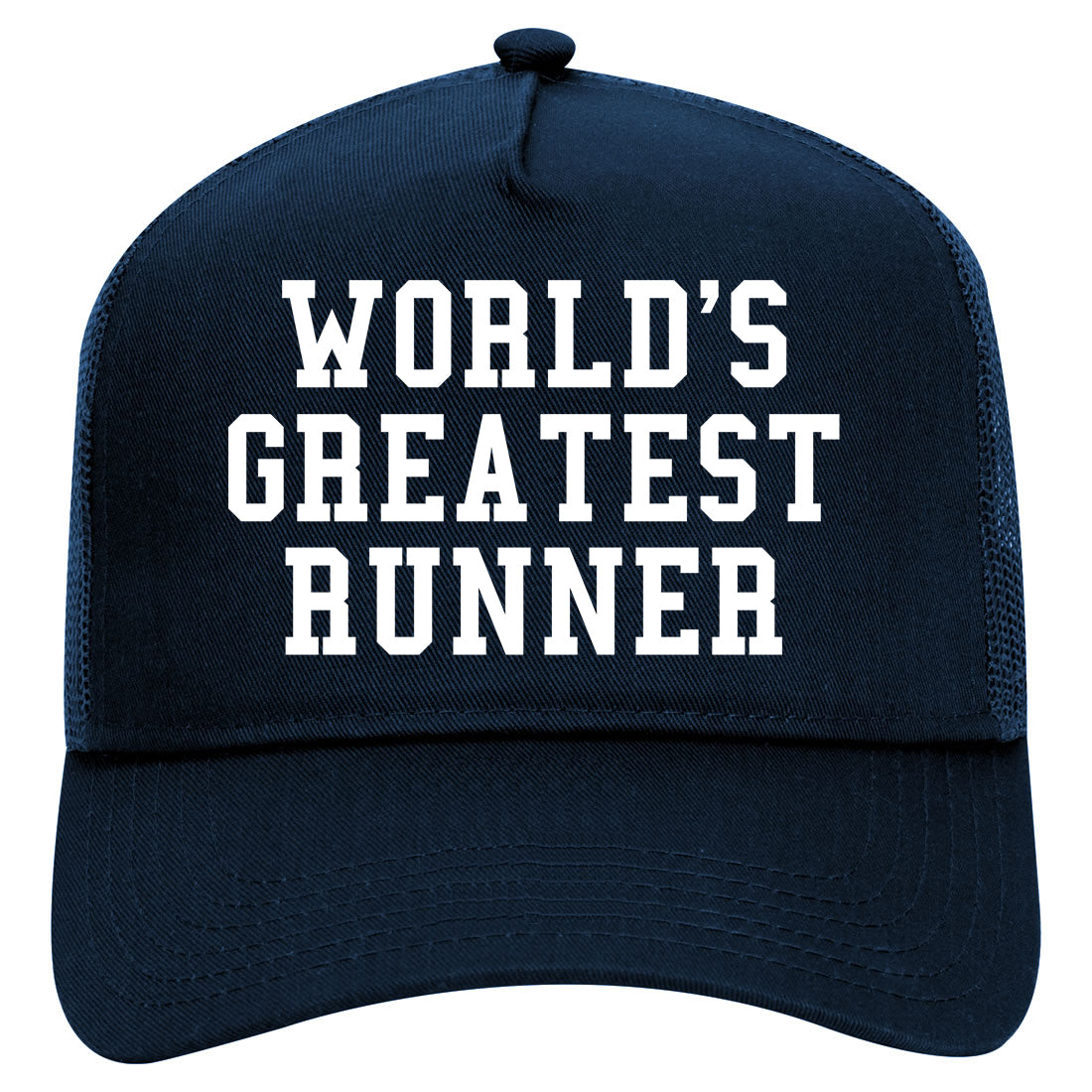 Worlds Greatest Runner Funny Fitness Mens Mesh Trucker Hat Navy Blue