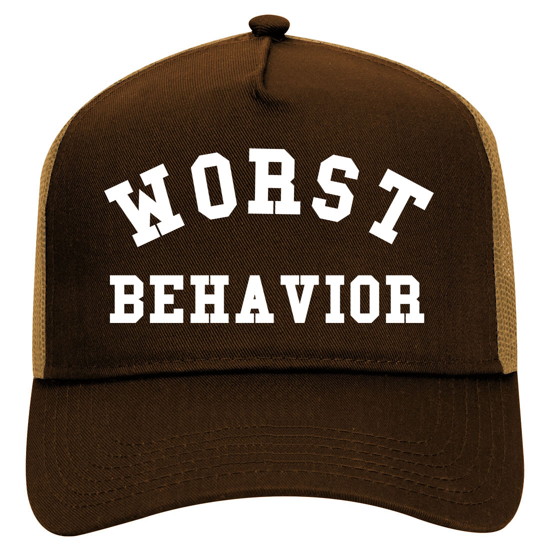 Worst Behavior Mens Mesh Trucker Hat Brown