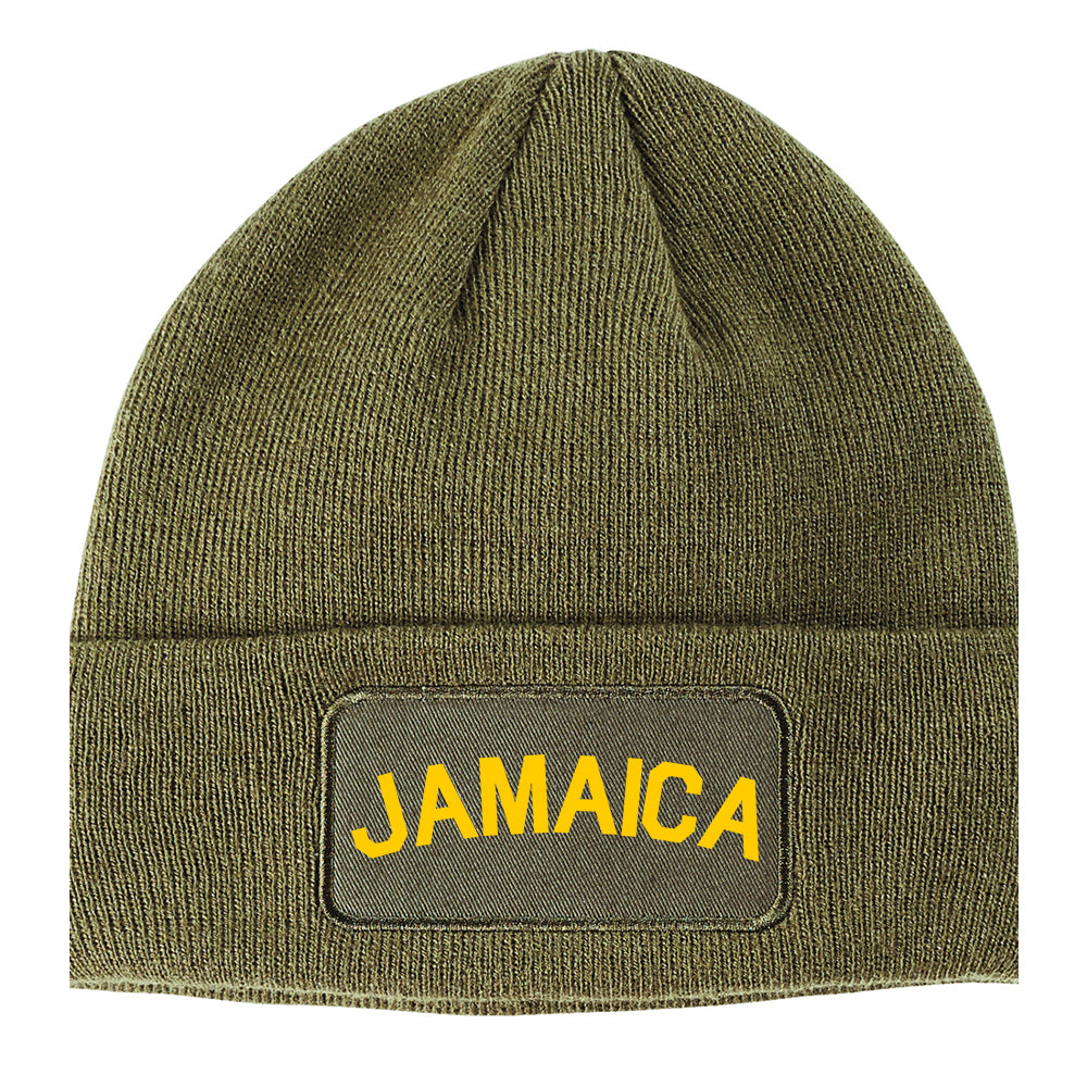 Yellow Jamaica Arch Winter Knit Adult Beanie Hat Olive Green