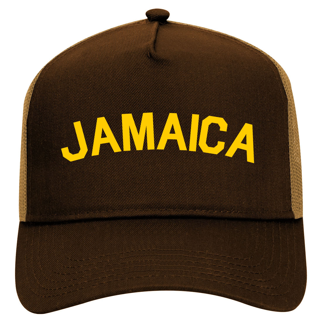 Yellow Jamaica Arch Mens Mesh Trucker Hat Brown
