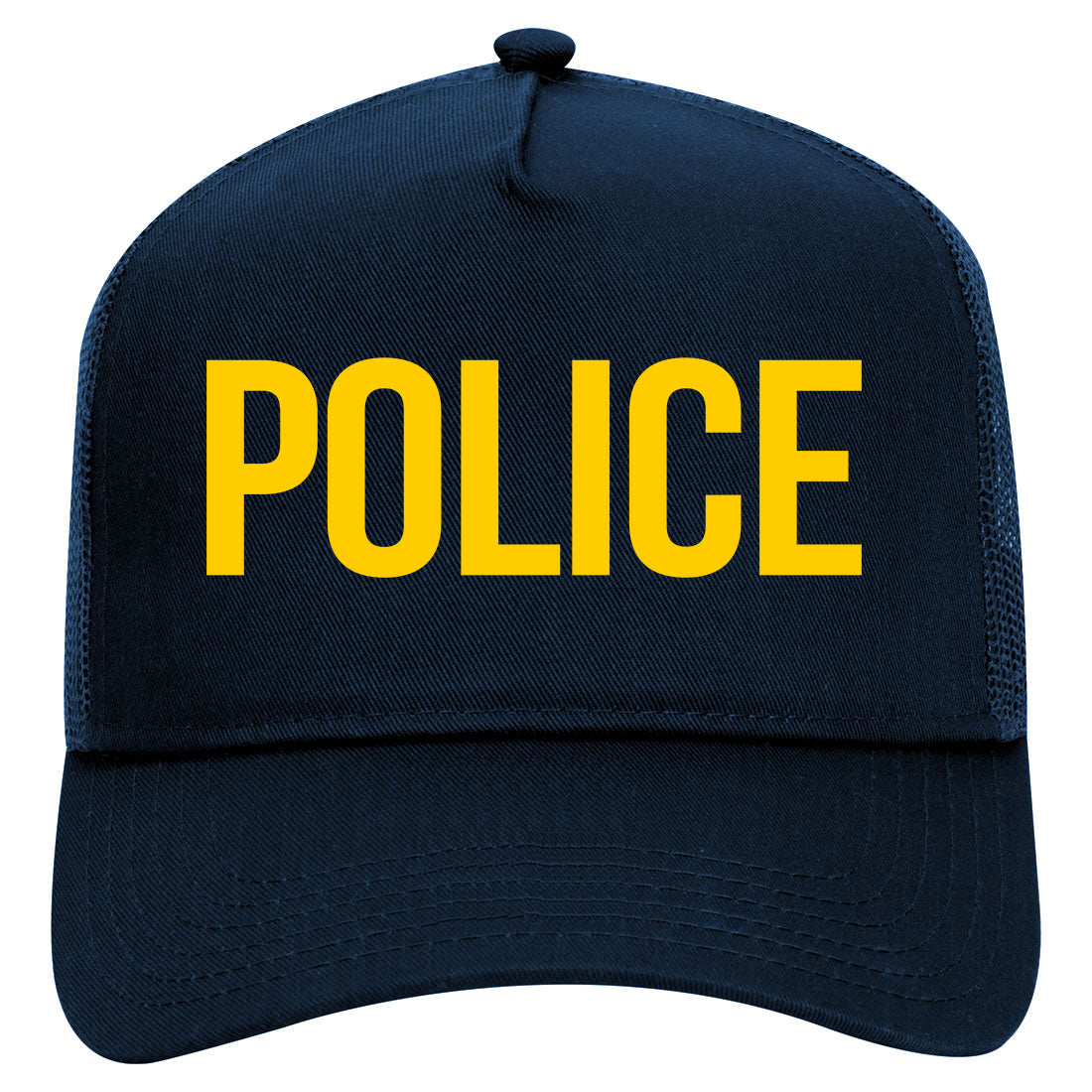 Yellow Police Uniform Cop Costume Mens Mesh Trucker Hat Navy Blue
