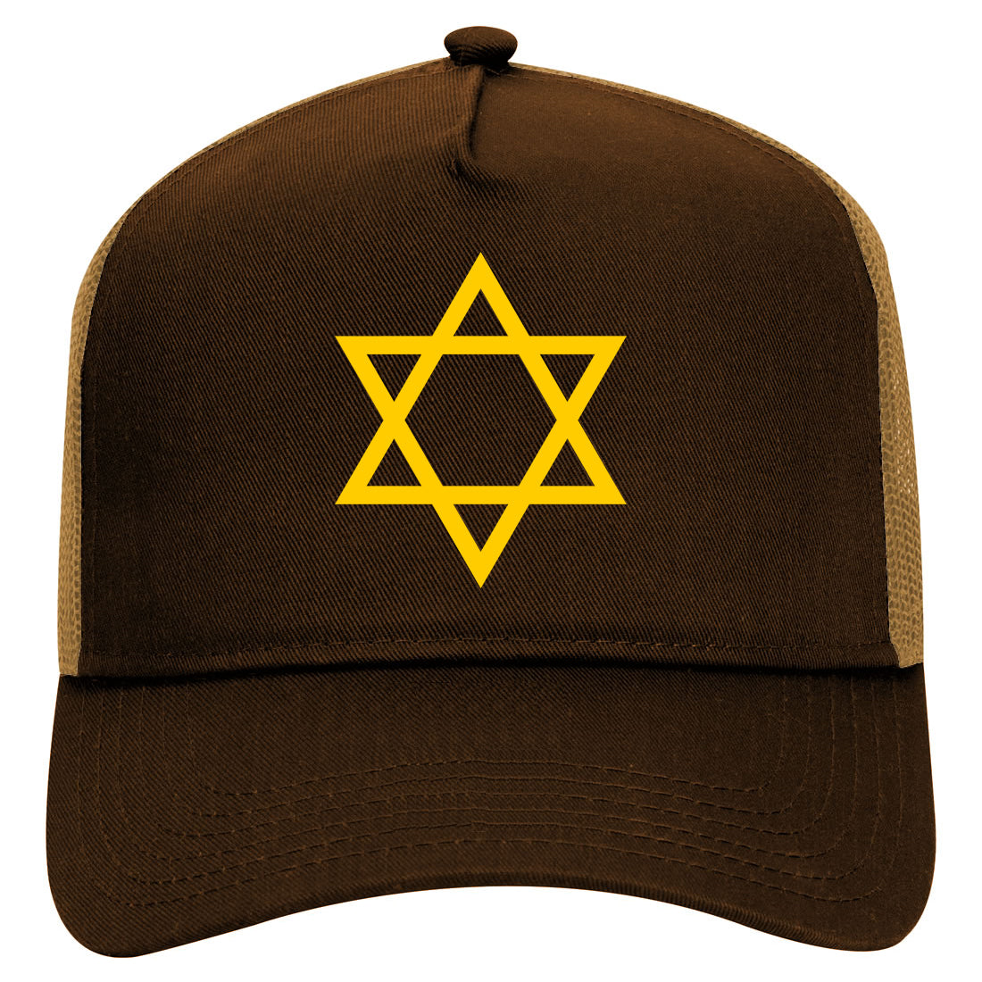 Yellow Star Of David Jewish Mens Mesh Trucker Hat Brown
