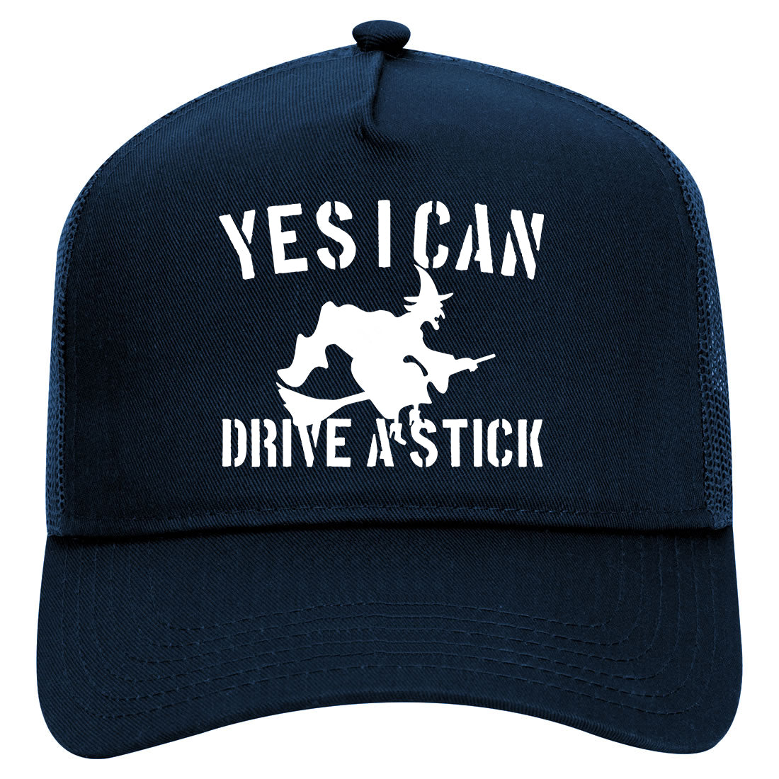 Yes I Can Drive A Stick Witch Mens Mesh Trucker Hat Navy Blue