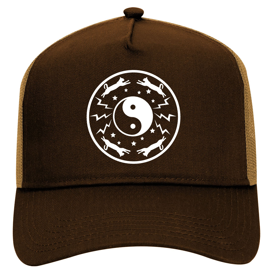 Yin And Yang Cat Galaxy Mens Mesh Trucker Hat Brown