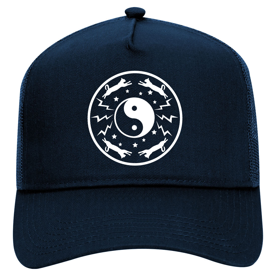 Yin And Yang Cat Galaxy Mens Mesh Trucker Hat Navy Blue