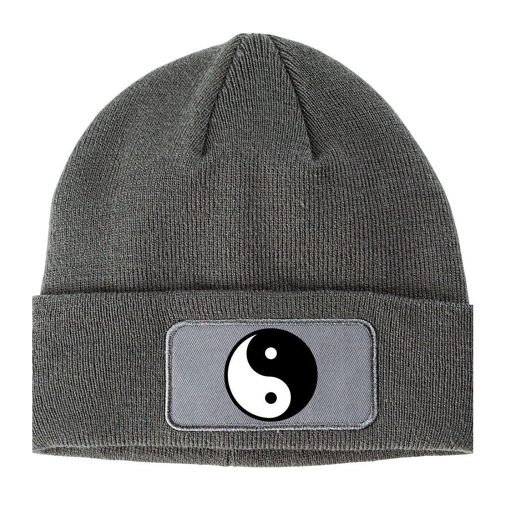 Yin And Yang Symbol Winter Knit Adult Beanie Hat Grey
