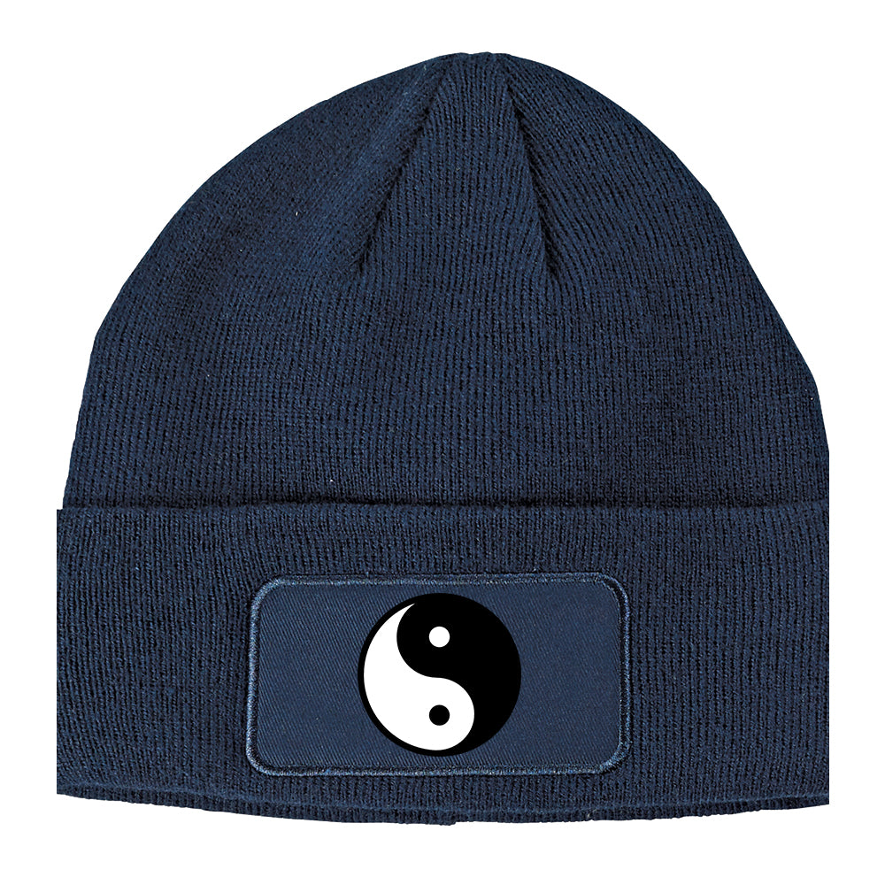 Yin And Yang Symbol Winter Knit Adult Beanie Hat Navy Blue
