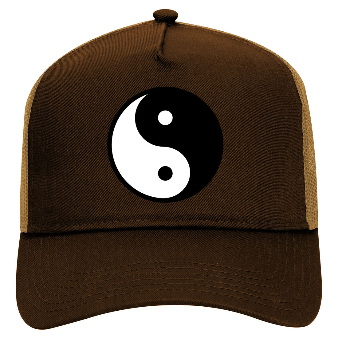 Yin And Yang Symbol Mens Mesh Trucker Hat Brown