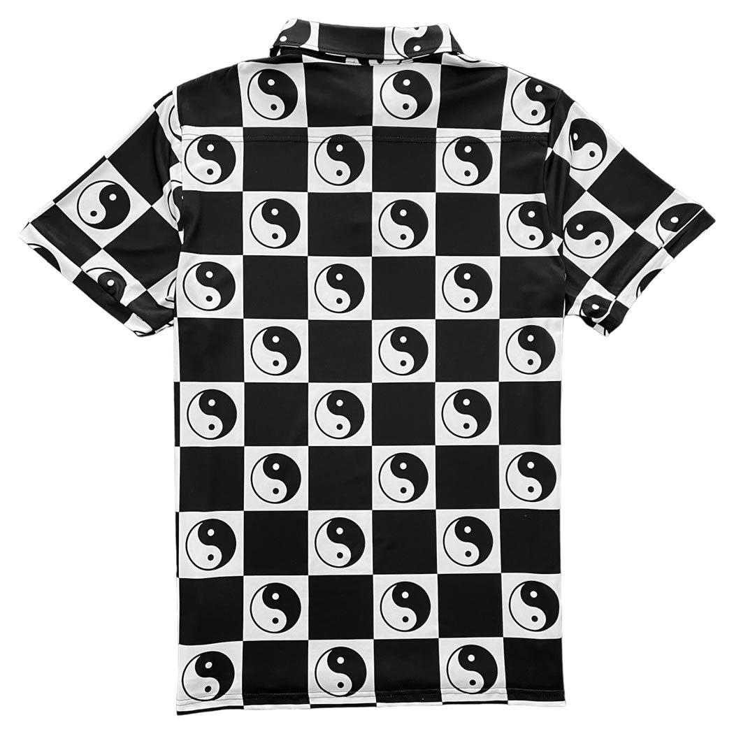 Yin Yang Symbol Checkered Men's Polo Golf Shirt Back