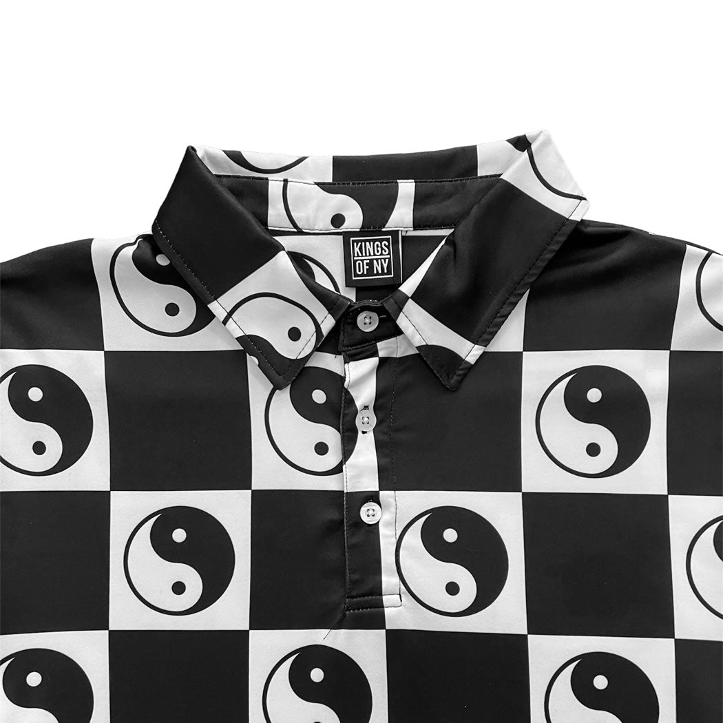 Yin Yang Symbol Checkered Men's Polo Golf Shirt