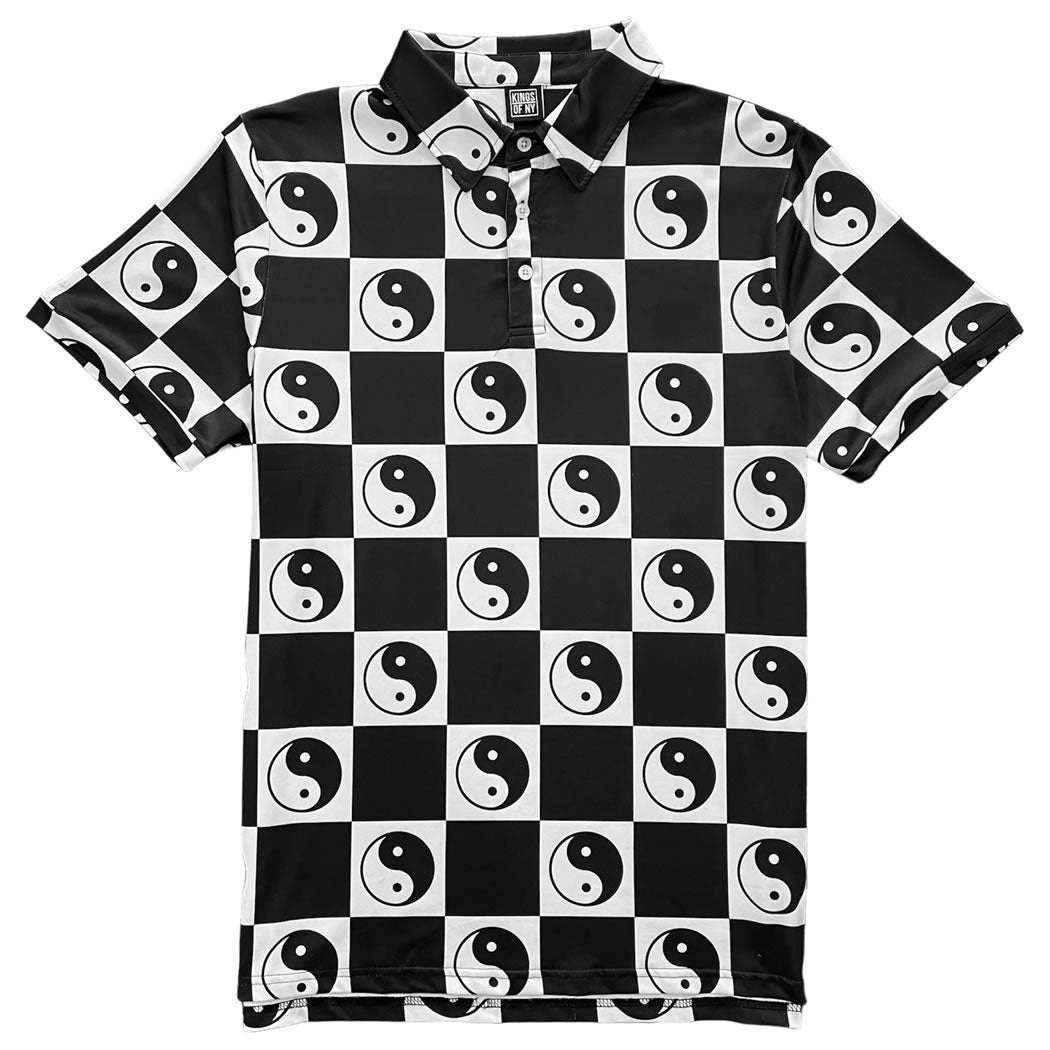 Yin Yang Symbol Checkered Men's Polo Golf Shirt