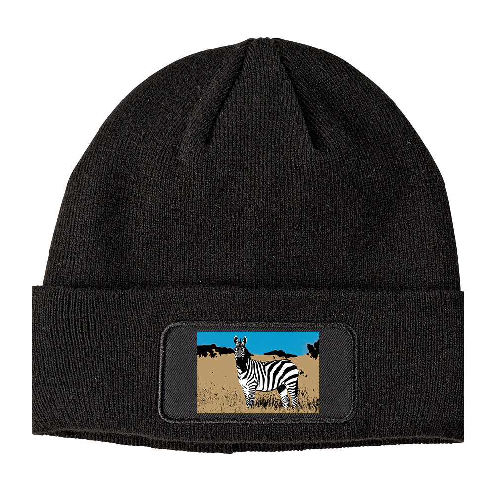 Zebra Artwork Wildlife Winter Knit Adult Beanie Hat Black