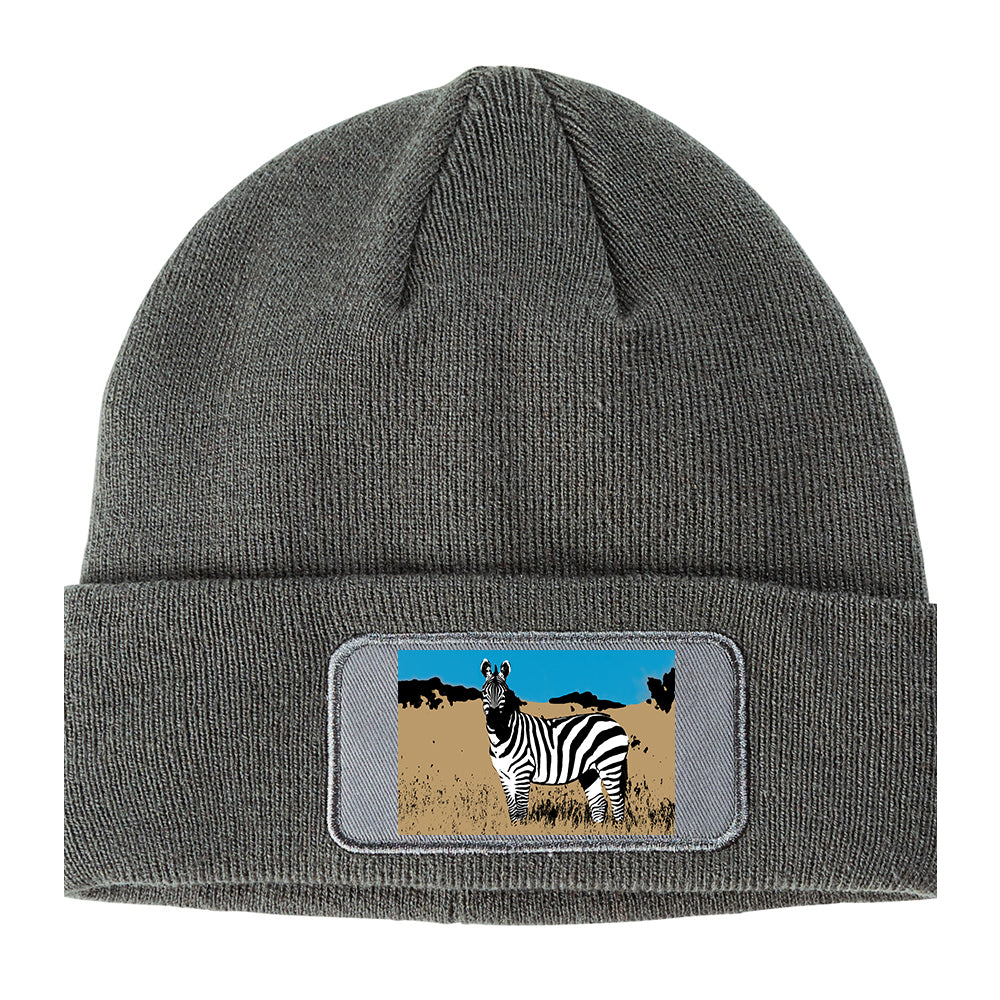 Zebra Artwork Wildlife Winter Knit Adult Beanie Hat Grey