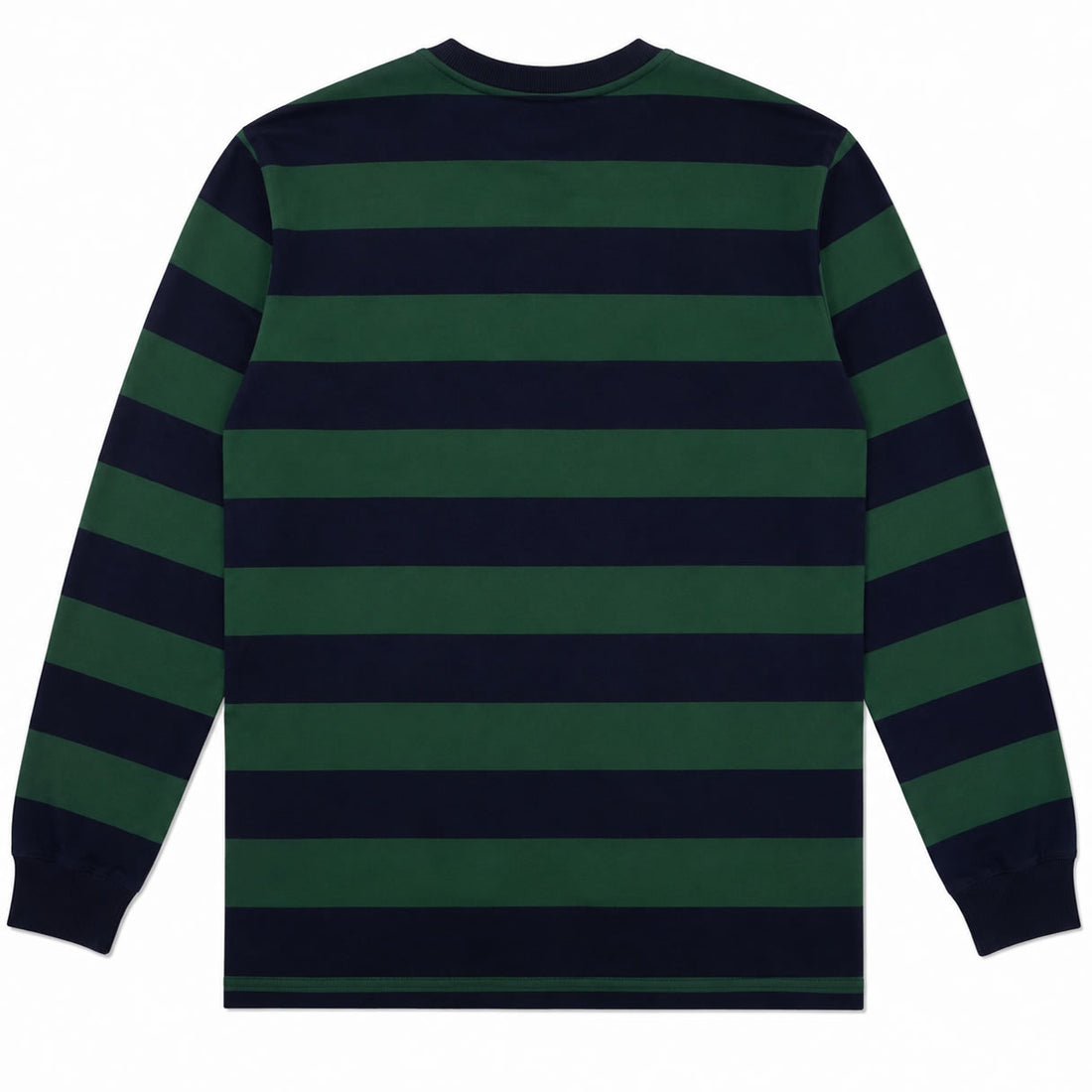 Men's Navy Blue And Green Striped Long Sleeve T-Shirt Back