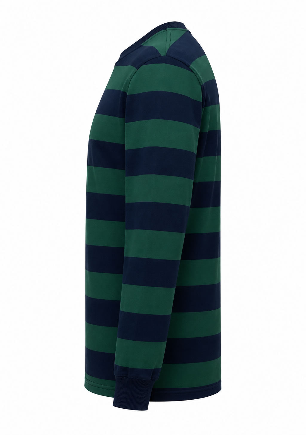 Men's Navy Blue And Green Striped Long Sleeve T-Shirt Side View