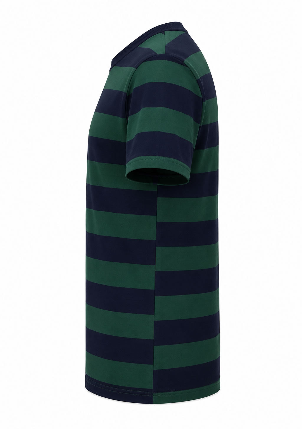 Men's Navy Blue And Green Striped T-Shirt Side View