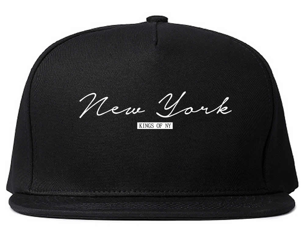 New York Script Typography Mens Snapback Hat Black