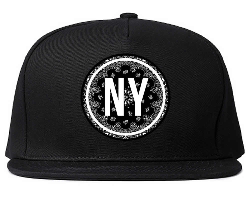 NY Bandana Paisley Print Mens Snapback Hat Black