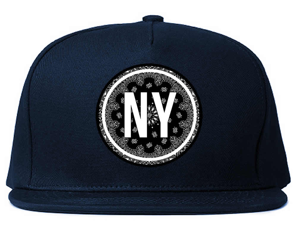 NY Bandana Paisley Print Mens Snapback Hat Navy Blue