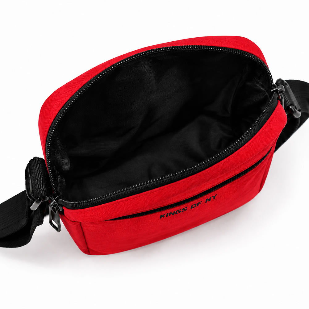 inside lining of men's red crossbody bag by kings of ny