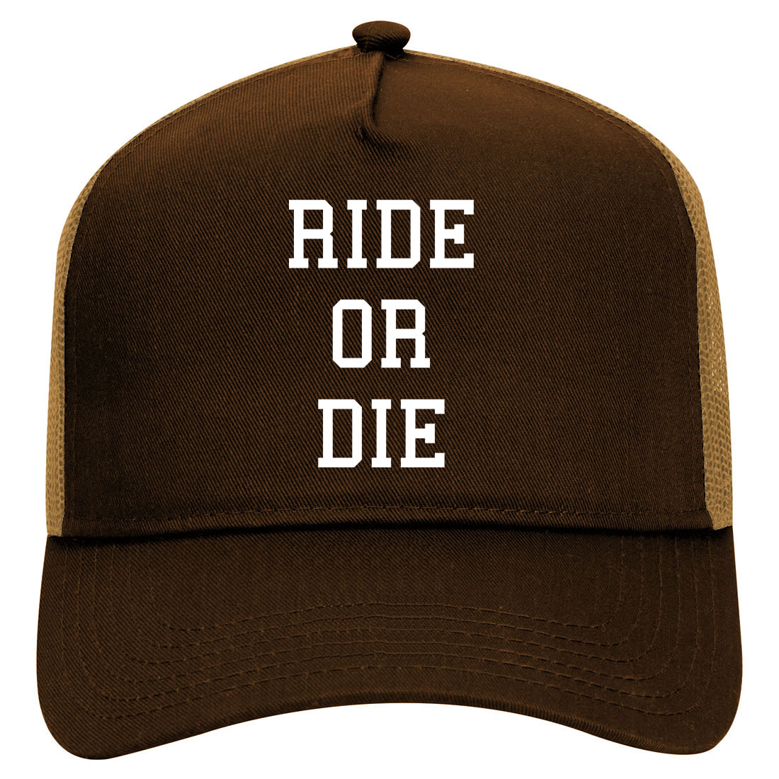 rideordiehat Mens Mesh Trucker Hat Brown