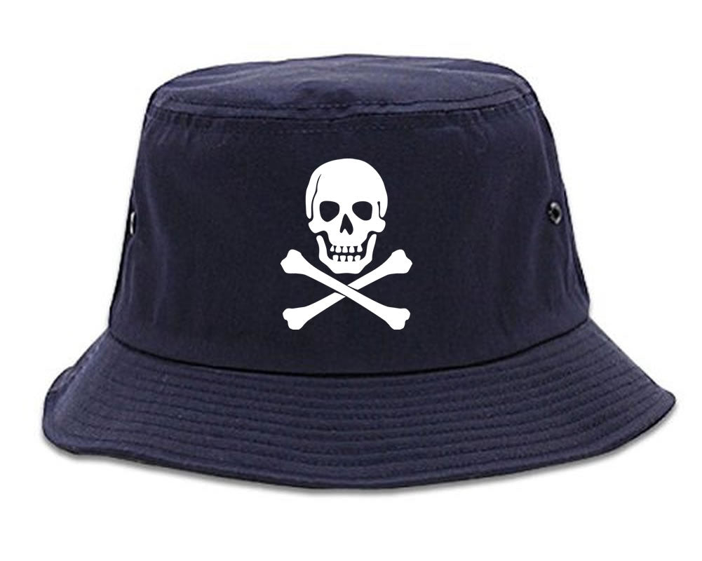Navy Blue Skull And Crossbones Bucket Hat