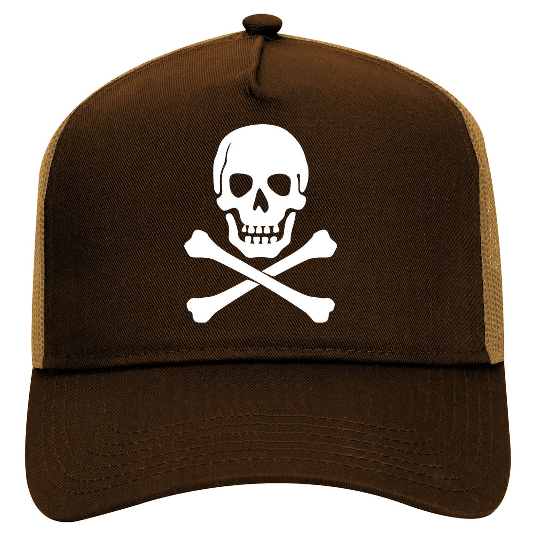 Brown Skull And Crossbones Trucker Hat
